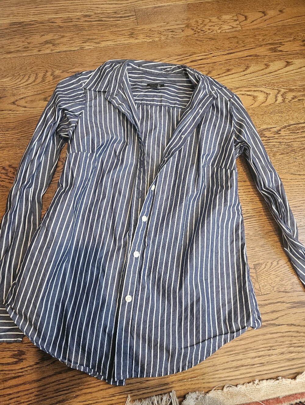 Womens Navy Blue Stripe Button-Up Shirt Ann Taylor Nwot